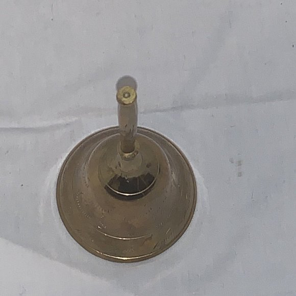 Etched Brass Bell - Made In India - Chime Alarm - Hand Bell Ringer Vintage - 6” - Picture 2 of 7